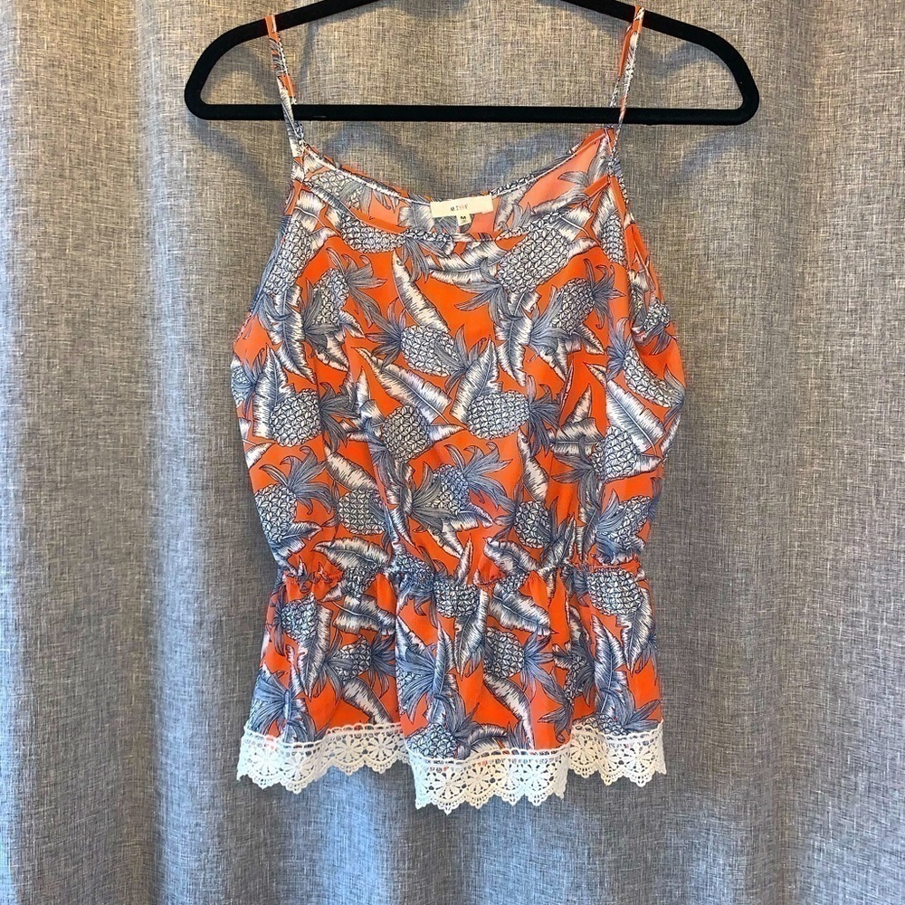 Women's MINE Printed Lace-Trim Tank Top – Size M, Boho Chic , Like New
